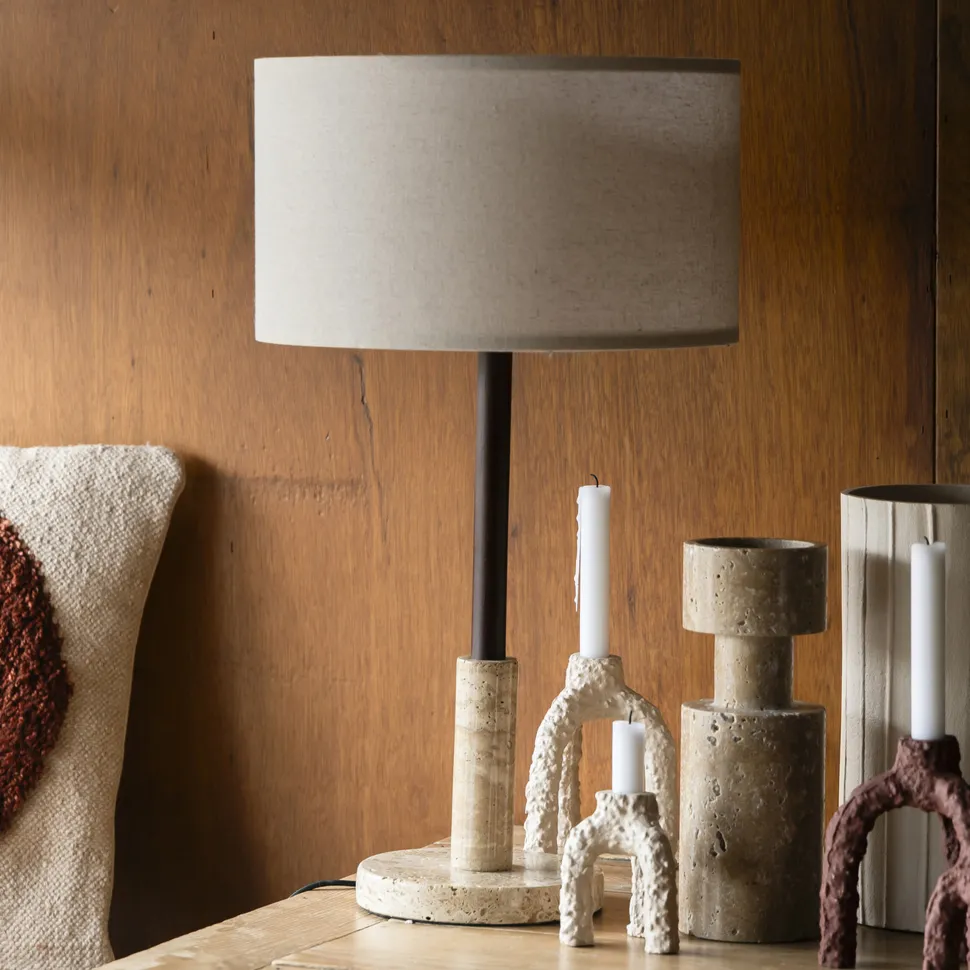 Tafellamp Jackson Travertin en hout, 61cm hoog