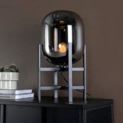 Tafellamp Syed Glas, kleur Zwart