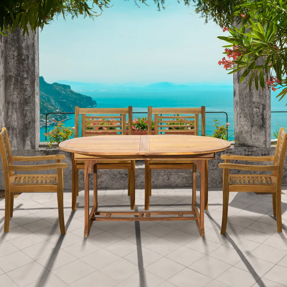 Tuinset Larissa 4 stoelen + 1 uitschuifbare tafel, Acaciahout