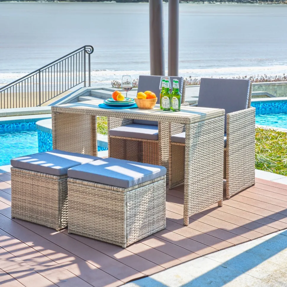 Tuinset Shareema Tafel + 2 stoelen + 2 krukken, Polyrotan