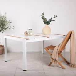 Tuintafel Lynnetta Aluminium en teakhout, kleur Wit
