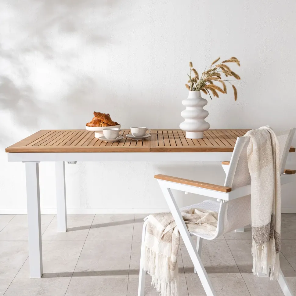 Tuintafel Taysha Teakhout, 160/240 x 90cm, kleur Wit