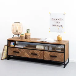 TV-meubel Accent Visgraat Teak en staal