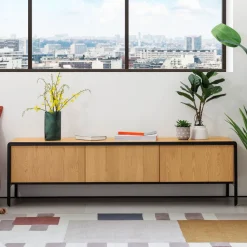 TV-meubel Nadyria 180cm, kleur eiken / zwart