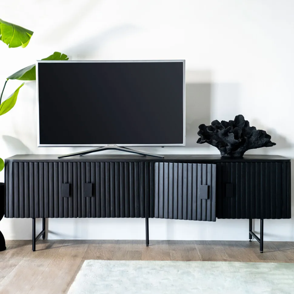 TV-meubel Remi Mangohout en metaal, kleur Zwart