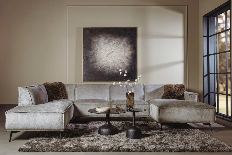 U-bank Leeds 350cm, Chenille, kleur Lichtgrijs