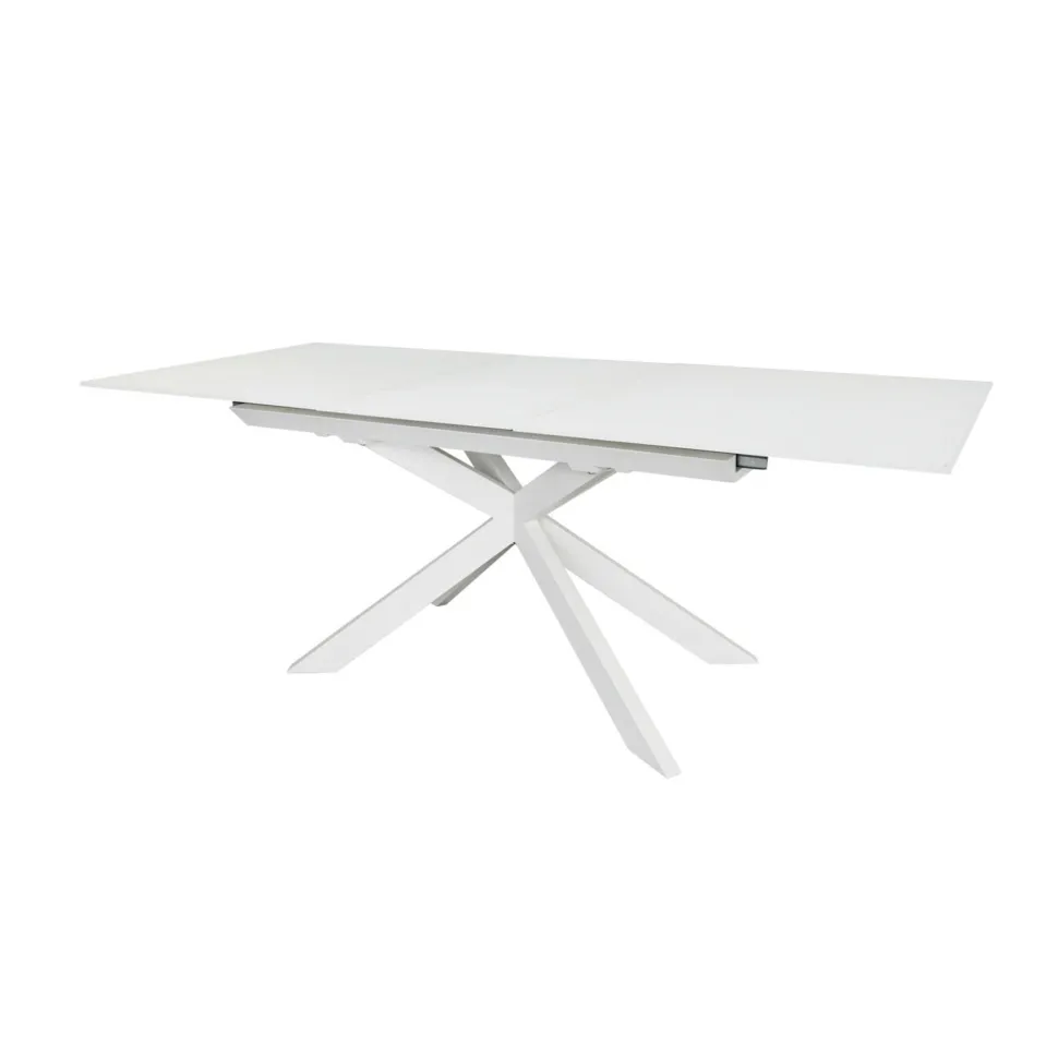 Uitschuifbare Eettafel Atminda Glas, 160-210 x 90cm, kleur Wit