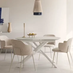 Uitschuifbare Eettafel Yodalia Glas, 130-190 x 100cm, kleur Wit