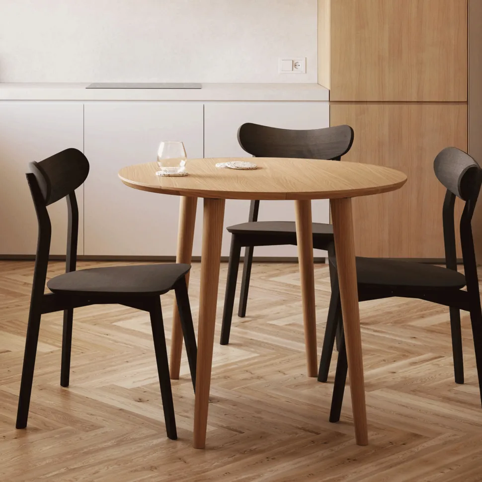 Uitschuifbare Ronde Bistrotafel/Eettafel Oqui Eikenhout, 90-170 x 90cm