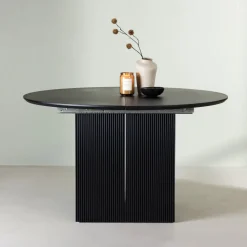 Uitschuifbare Ronde Eettafel Kalandra MDF, 130-180 x 130cm, kleur Zwart