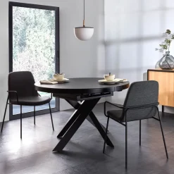 Uitschuifbare Ronde Eettafel Vashti Glas, 120-160 x 120cm