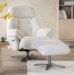 Verstelbare Fauteuil Caleb Met voetenbank, Bouclé