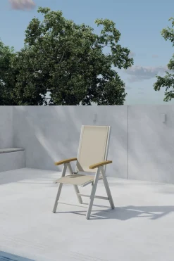 Verstelbare Tuinstoel Taysha kleur Beige/Teak