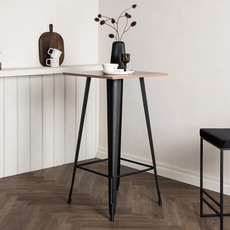 Vierkante Bartafel Jerae 60 x 60cm, kleur Walnoot/Zwart