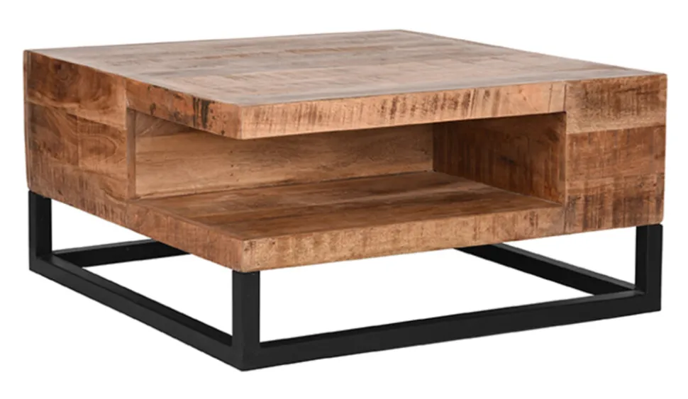 Vierkante Salontafel Cube Rough Mangohout, 80 x 80cm