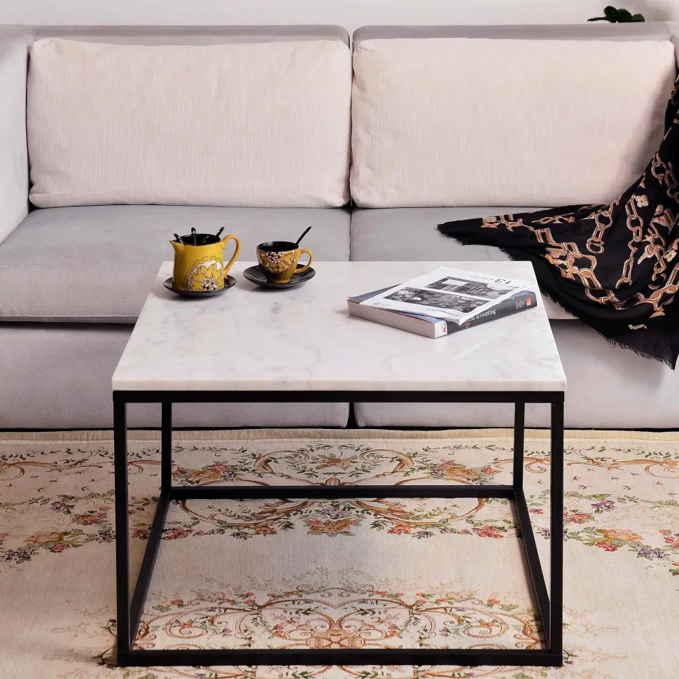 Vierkante Salontafel Rodrigo Wit Marmer en Staal, 75cm