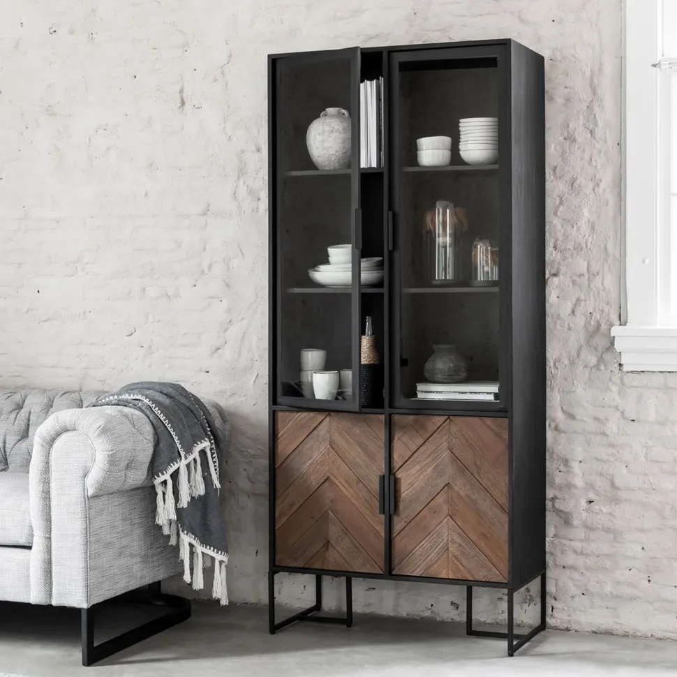 Vitrinekast Criss Cross Hout en staal, 185 x 80cm