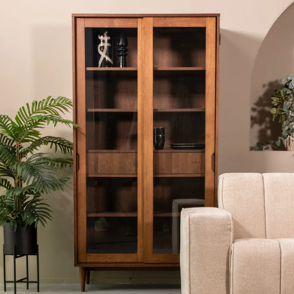 Vitrinekast Jule Eiken en glas, 180 x 100cm