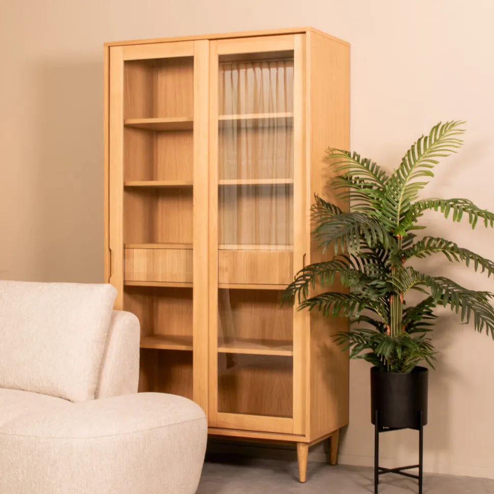 Vitrinekast Jule Eiken en glas, 180 x 100cm