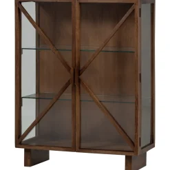Vitrinekast Kella Mangohout en glas, 132 x 100cm