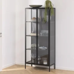 Vitrinekast Lua zwart metaal, 80 x 160cm