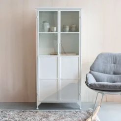 Vitrinekast Majah metaal 150 x 68cm, kleur Wit