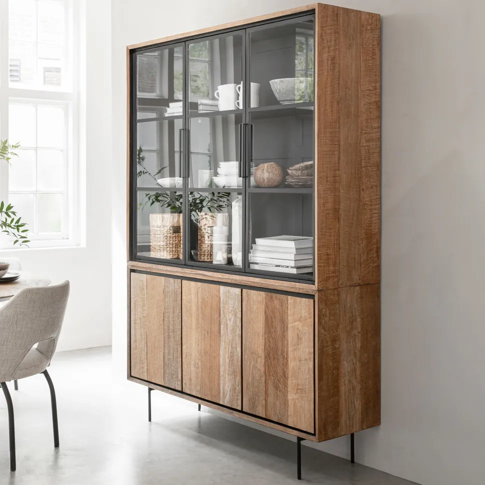 Vitrinekast Metropole Teakhout, 210 x 140cm