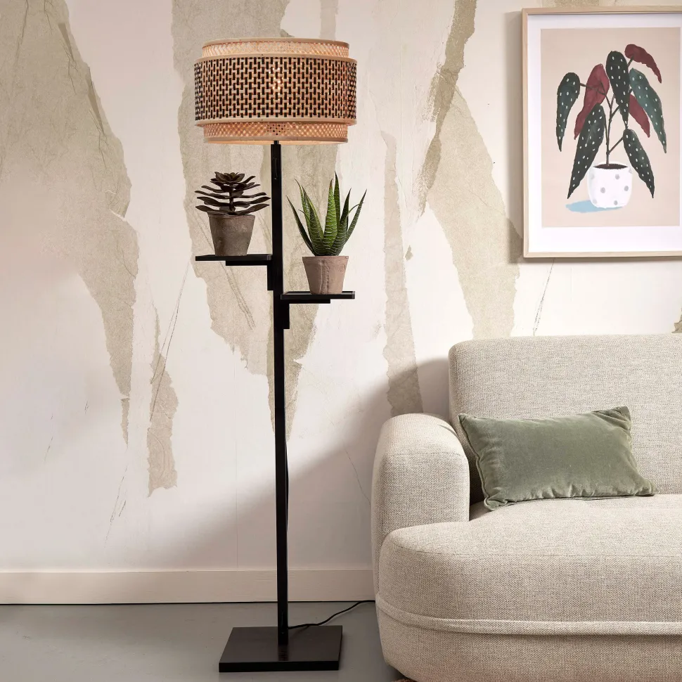 Vloerlamp Bhutan Met 2 plankjes, Bamboe