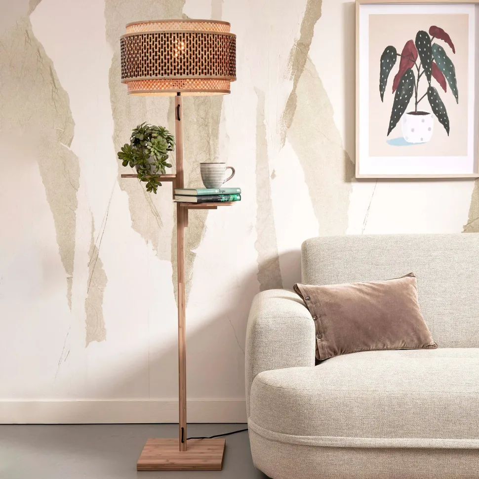 Vloerlamp Bhutan Met 2 plankjes, Bamboe