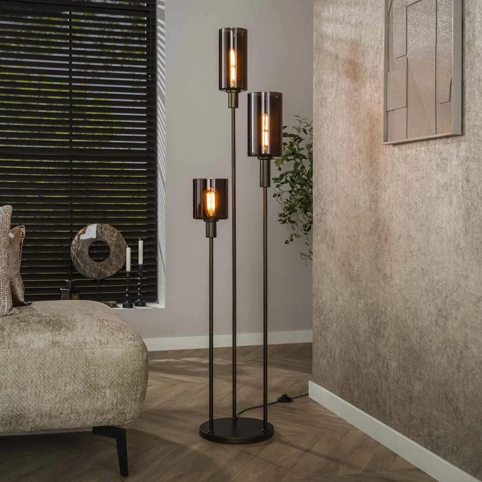 Vloerlamp Deatra 3-lamps, kleur Sienna brown