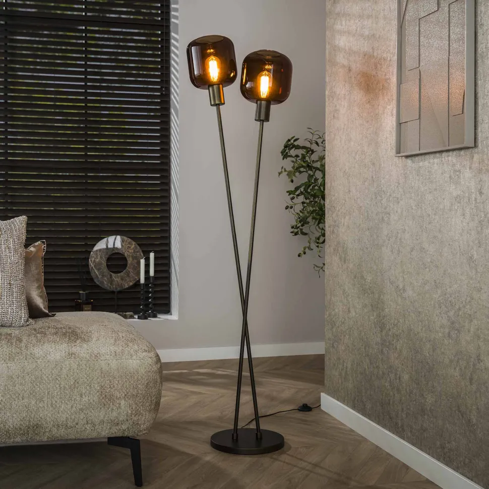 Vloerlamp Gill 2-lamps, kleur Sienna brown