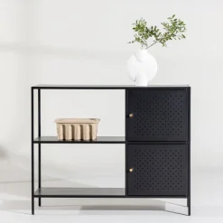 Wandkast Cleophus 75 x 100cm, metaal, kleur Zwart