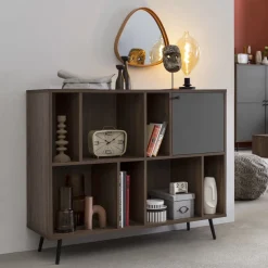 Wandkast Romain 76 x 118cm, kleur Walnoot / Grijs