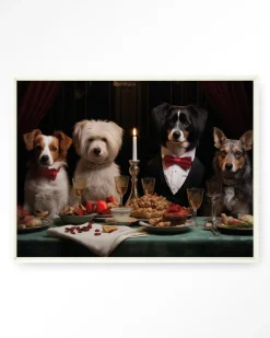 Wandkleed A Dog Dinner in maat en frame naar keuze