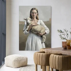 Wandkleed Baby Sheep in maat en frame naar keuze