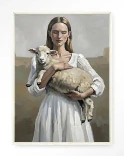 Wandkleed Baby Sheep in maat en frame naar keuze