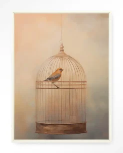 Wandkleed Bird Cage in maat en frame naar keuze