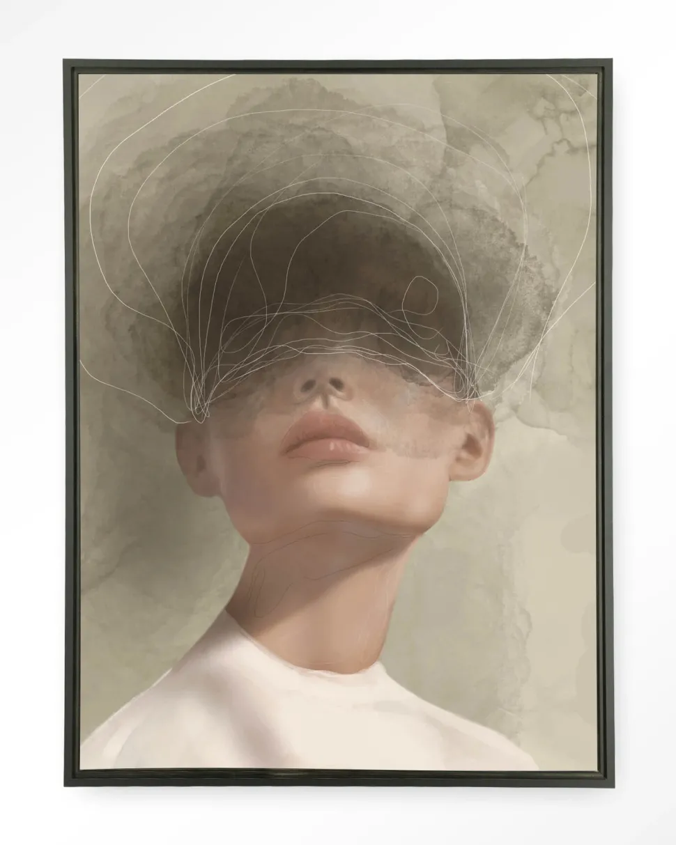 Wandkleed Blind Mist in maat en frame naar keuze