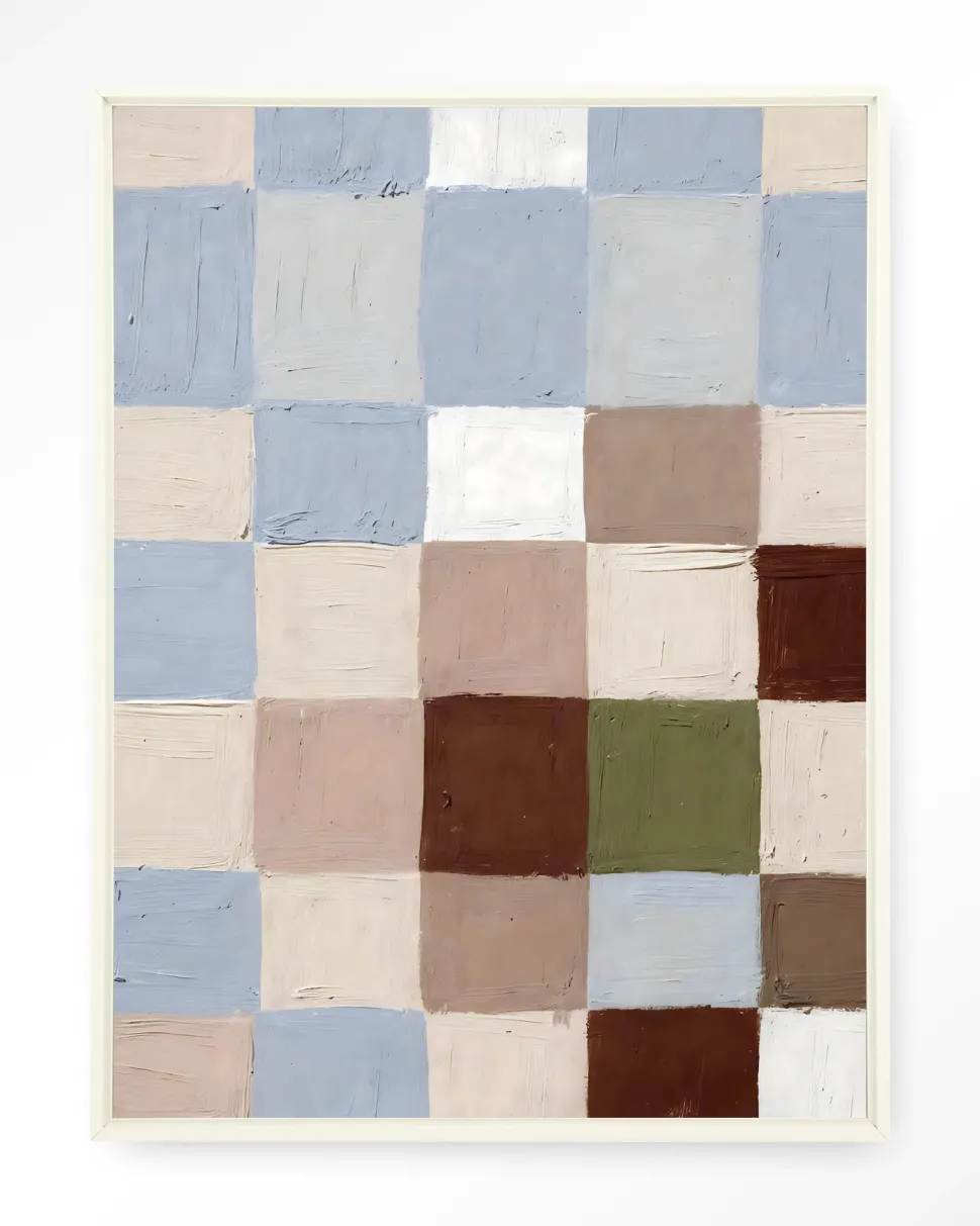 Wandkleed Blue Blocks in maat en frame naar keuze