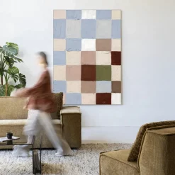 Wandkleed Blue Blocks in maat en frame naar keuze