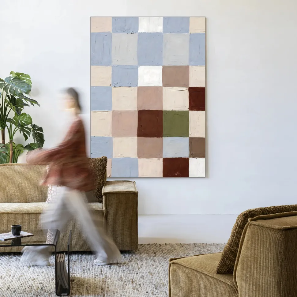 Wandkleed Blue Blocks in maat en frame naar keuze