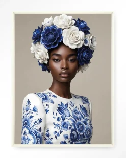 Wandkleed Blue Duchess in maat en frame naar keuze