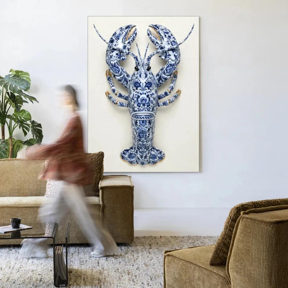 Wandkleed Blue Lobster in maat en frame naar keuze