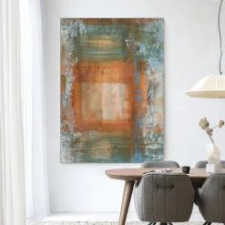 Wandkleed Blue Ocker Abstract 1 in maat en frame naar keuze