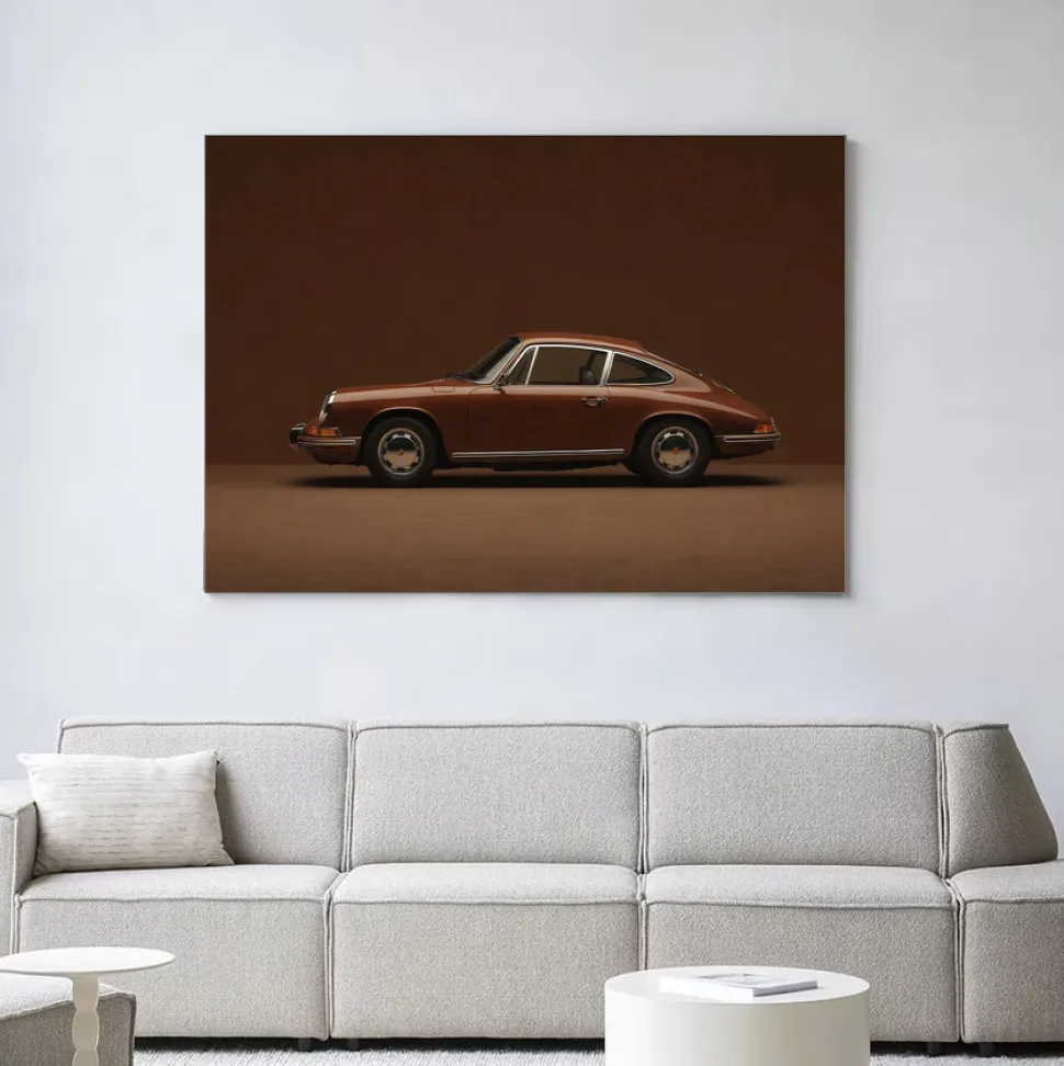 Wandkleed Brown Porsche in maat en frame naar keuze