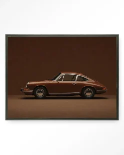 Wandkleed Brown Porsche in maat en frame naar keuze