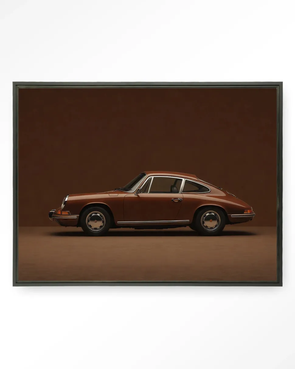 Wandkleed Brown Porsche in maat en frame naar keuze