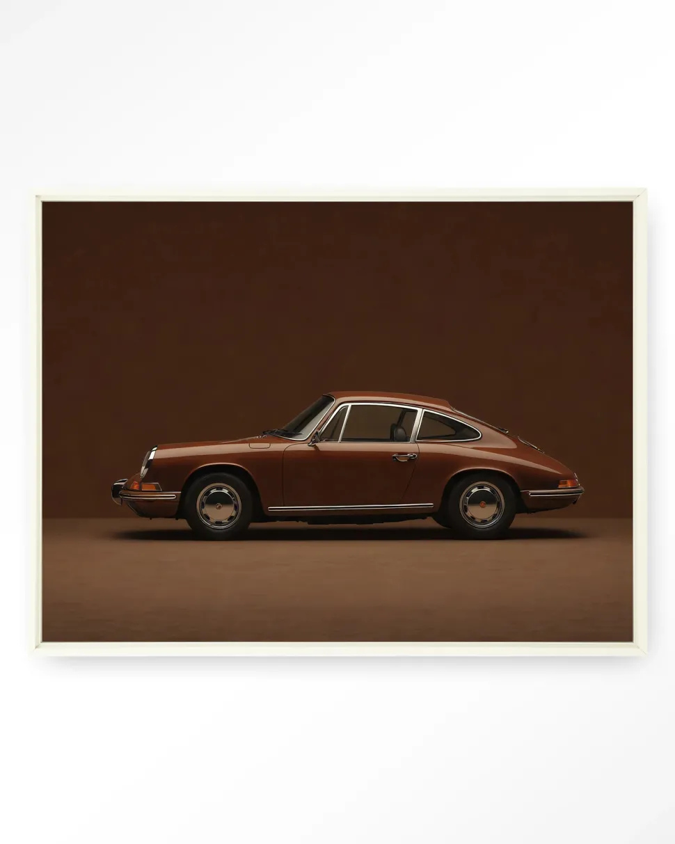 Wandkleed Brown Porsche in maat en frame naar keuze