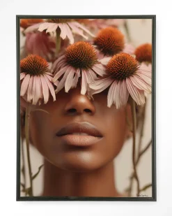 Wandkleed Coneflower in maat en frame naar keuze