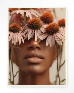 Wandkleed Coneflower in maat en frame naar keuze